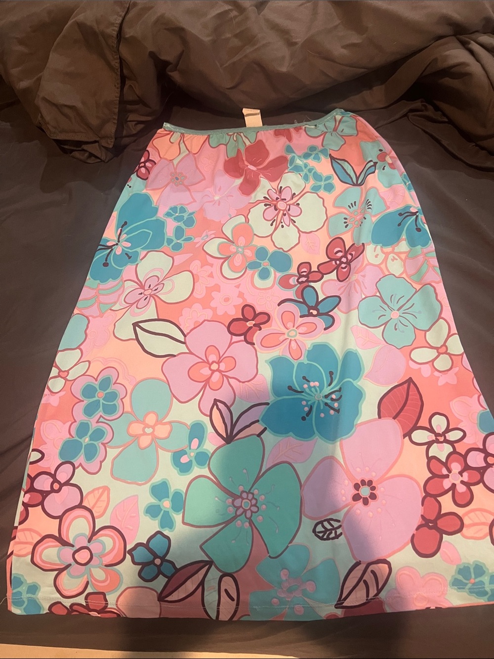 Floral A-Line Midi Skirt in Pink & Teal